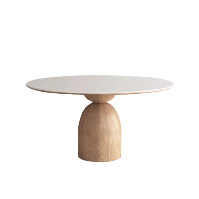 53.15-inch white stone tabletop conference table with solid wood base by Latitude Run