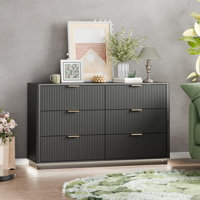 54" Wide Modern Chest Of Drawers With Lighting,Fluted Dresser For Bedroom With 6 Drawers, by Wrought Studio