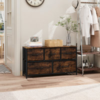 5-Drawer Fabric Dresser With Wood Top, Metal Frame, And Adjustable Feet – Storage Organizer For Bedroom, Closet, Living Room, Or Entryway by Rebrilliant
