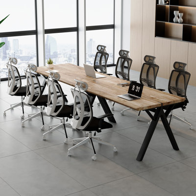 Modern Modular Conference Table With Black Metal Legs For Office Meeting Spaces by Latitude Run