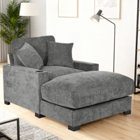 40.98" Corduroy Chaise Lounge with Pillow, USB Port & Cup Holder by Latitude Run