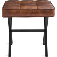 Reddish Brown Faux Leather Square Vanity Stool - Metal X-Legs Ottoman Chair for Makeup Room, Living Room & Vanity Foot Rest