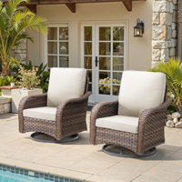 Gustave Outdoor Swivel Glider Patio Chairs Set Of 2, All-Weather Wicker Lounge Chairs With Olefin Cushions by Lark Manor