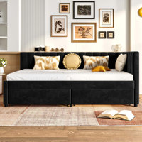 Full Size Daybed With Storage Drawers Upholstered Corner Bed With L Shaped Headboard Velvet Daybed Frame by Mercer41