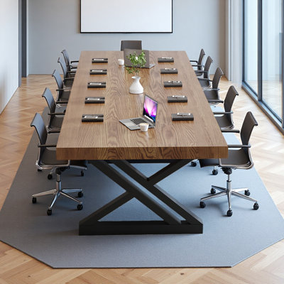 8-Foot Industrial-Style Walnut Solid Wood Conference Table, Rectangular Seminar Table by 17 Stories