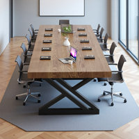 10-foot Industrial-Style Walnut Solid Wood Conference Table, Rectangular Seminar Table by Inbox Zero