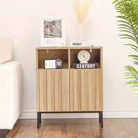 Modern Industrial Buffet Sideboard Cabinet with Storage, Fluted Panel Doors & Metal Legs, Accent Console Table by Ebern Designs
