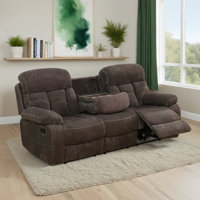 3-Person Reclining Sofa With Drop-Down Table & Cup Holders, Soft Microfiber by Latitude Run