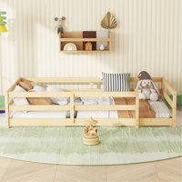 Full Size Floor Bed, Montessori Floor Bed With Fence, Kids Montessori Bed Full Size, Wood Montessori Floor Bed For Kids, Girls, Boys, Oak. by 17 Stories