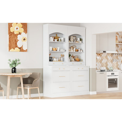 Modern 83.7Inch High Kitchen Pantry, Freestanding Tall Kitchen Hutch With Faux Marble Top,Cupboard Cabinet With 5 Storage Drawers And Adjustable Shelf by Hokku Designs