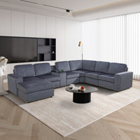 The Versailles 8-Piece Modular Microfiber Modern Sectional With Storage Console And Ottoman by Ebern Designs
