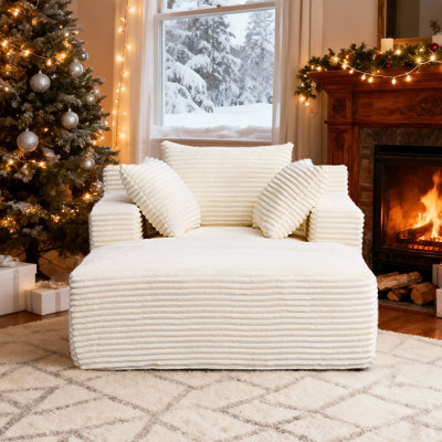 No Assembly Required Oversized Plush Corduroy Chaise Lounge Chair for Living Room by Mercer41