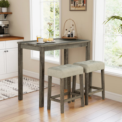 3-piece Bar Table And Chairs Set Tall Dining Table With Upholstered Bar Stool For Living Room Kitchen, Brown/beige by August Grove