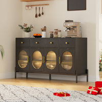 Large Sideboard Buffet with Storage, Modern Farmhouse Coffee Bar with 3 Drawers & Adjustable Shelves, Wooden Kitchen Pantry Storage Cabinet by Ivy Bronx