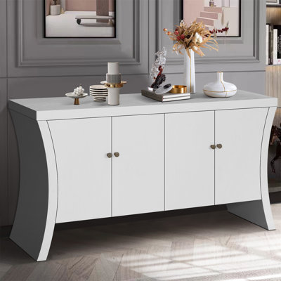 Refined Industrial 4-Door Credenza With Wooden Arc Legs & Bronze Clasps – Advanced Storage Design by Corrigan Studio