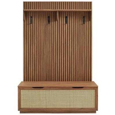 Soma Fluted 3-In-1 Hall Tree With Storage Bench And Coat Rack In Walnut