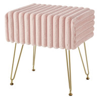 Vanity Stool With Striped Faux Fur Seat,Modern Vanity Bench Stool For Dressing Table And Bedroom, White by Mercer41