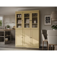100% Solid Wood Pantry China Cabinet, Shaker & Clear Glass Doors, Adjustable Shelves, 48.5" Wide, 71.5" Tall by One Allium Way