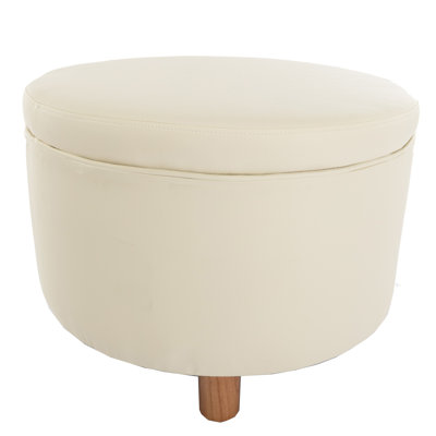 Classic Round Storage Ottoman Footstool With Removable Lid, Upholstered Faux Leather/Fabric, Wooden Legs For Living Room & Bedroom