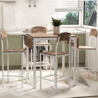 Farmhouse 5-Piece Counter Height Drop Leaf Dining Table Set With Dining Chairs For 4,White Frame+ Rustic Brown Tabletop by Ophelia & Co.