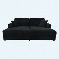 86.5" Oversized Loveseat Chaise Sectional In Corduroy With USB Ports, Cup Holders & Pillows by Latitude Run