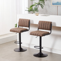 Adjustable PU Leather Bar Stool with Backrest, Footrest & 16" Stable Base by Latitude Run