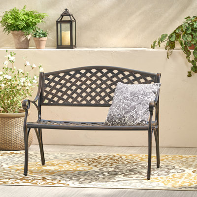 Outdoor Spencer Cast Bench - Cast Aluminum, Antique Copper Finish by World Menagerie