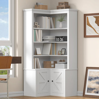 71" L-Shaped Corner Bookshelf With Cabinet Doors by Gracie Oaks