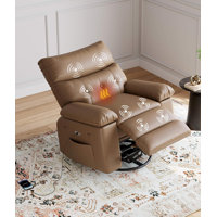 Oversized Power Rocker Swivel Recliner Chair with Heat and Massage, Extra Wide PU Leather Electric Recliner for Living Room