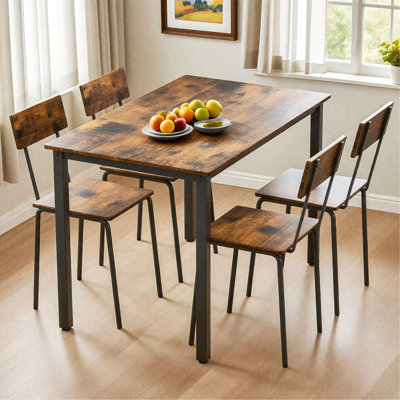 5 Piece Metal And Wood Indoor Modern Dinning Table Furniture Set For 4, Dining Table Chairs by George Oliver