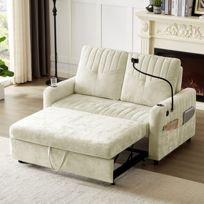 Modern And Functional Loveseat Pull - Out Sofa Bed With Adjustable Backrest, Convenient Holders, Charging Ports, And Side Storage For Living Room Rela by Latitude Run