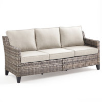 Harperayne 73.2" Wide Outdoor Wicker Patio Sofa With Thick Cushions & Ergonomic Back by Winston Porter