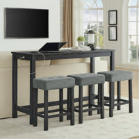 59 Inch Bar Table, Dining Table, Sofa Table With Power Outlet, 3 Upholstered Stools, 4 Piece Bar Table And Chair Set For Living Room, Dining Room, Kit by Lark Manor