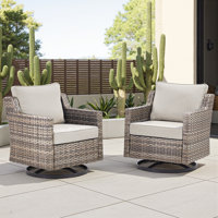 Harperayne Swivel Wicker Rattan Outdoor Lounge Chair With Thick Cushions For Patio(Set Of 2) by Red Barrel Studio