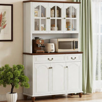 Elegant White Farmhouse Kitchen Buffet Storage Cabinet with 6 Glass Doors, 2 Drawers & Adjustable Shelves by Darby Home Co