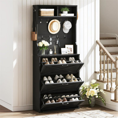 76.4"H Farmhouse Tall Shoe Cabinet With Coat Rack by Gracie Oaks