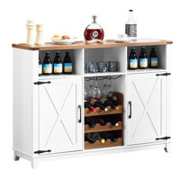 Farmhouse Wine Bar Cabinet - 51” Rustic Sideboard Buffet with Detachable Wine Rack and 3 Open Storage Compartments for Dining, Living Room, or Kitchen
