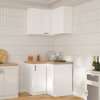 40" Corner Kitchen Pantry Cabinet Set With Upper And Lower Cabinets by Latitude Run
