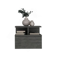 Floating Nightstand 12"H, Wall Mounted With Single Drawer And 2-Tier Shelf, Smokey Oak by George Oliver