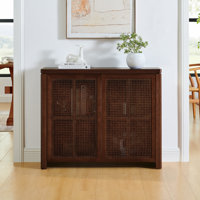 2-Door Rattan Cabinet With Storage, Retro Coffee Bar Wine Bar Credenza For Living Room/Entryway/Kitchen by Dakota Fields