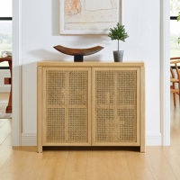 2-Door Rattan Cabinet With Storage, Retro Coffee Bar Wine Bar Credenza For Living Room/Entryway/Kitchen by Dakota Fields