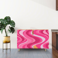 Sideboard Buffet Cabinet with Storage Pink psychedelic Retro 70s 90s 00s style Groovy waves with 2 Doors for Living Room and Kitchen