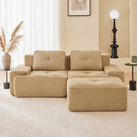 Wide Tufted Corduroy Comfy Cloud Couch L-Shaped Modular Sectional Sofa Couch with Deep Seat and Movable Ottoman by Mercer41
