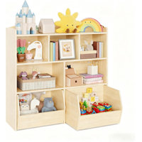 Toy Storage Organizer with 5 Cubbies & 2 Movable Drawers, Kids Bookshelf with Hidden Wheels