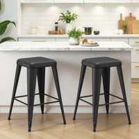Upholstered Seat Counter Stools with Metal Frame (Set of 2)