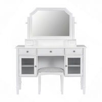 44.4" Makeup Vanity Desk With Large Adjustable Mirror, Dressing Table Set With Drawer & Cabinet, Space-Saving Beauty Station For Bedroom by Latitude Run