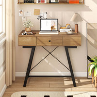 Vanity Desk with Flip Top Mirror Makeup Dressing Table with Power Outlets Drawer by George Oliver