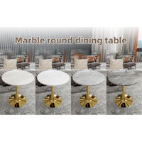 Marble-Top Round Side Table With Tapered Pedestal Base, Ideal For Living Room, Modern Minimalist Design by Wrought Studio