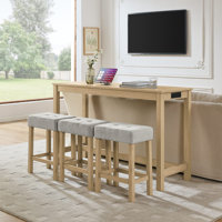 59 Inch Bar Table, Dining Table, Sofa Table With Power Outlet, 3 Upholstered Stools, 4 Piece Bar Table And Chair Set For Living Room, Dining Room, Kit by Ebern Designs