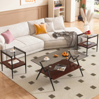 Coffee Table And End Tables Set Of 3, Tempered Glass Table With MDF Layer, Modern Tables For Living Room , Glass by George Oliver